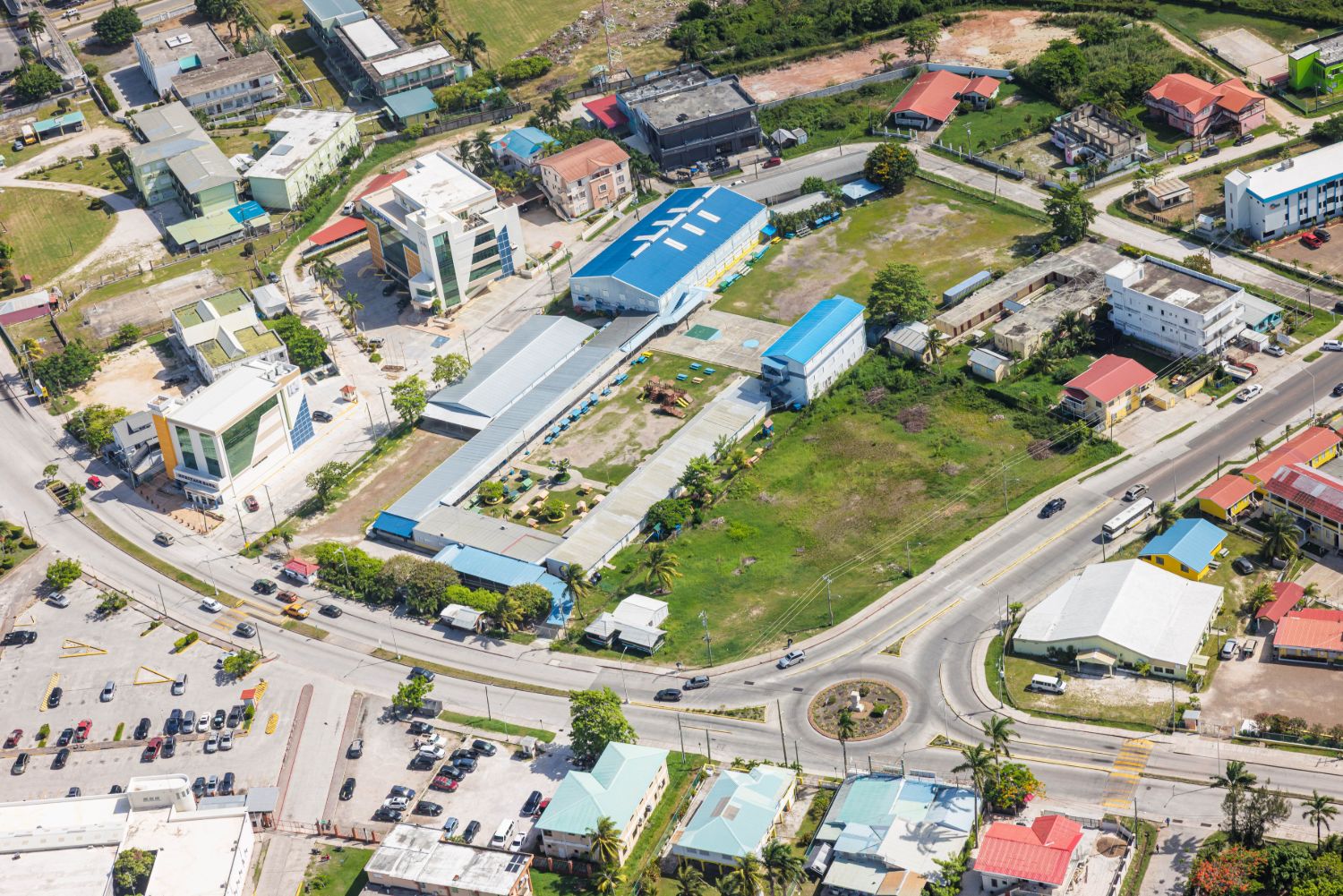 Aerial view of the Belize Elementary School and Belize High School campus