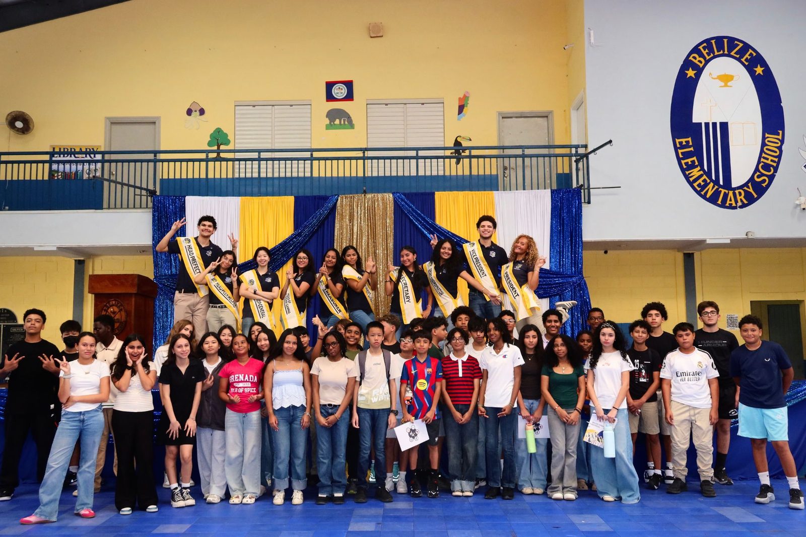 Students gathered in the Belize Elementary School gym
