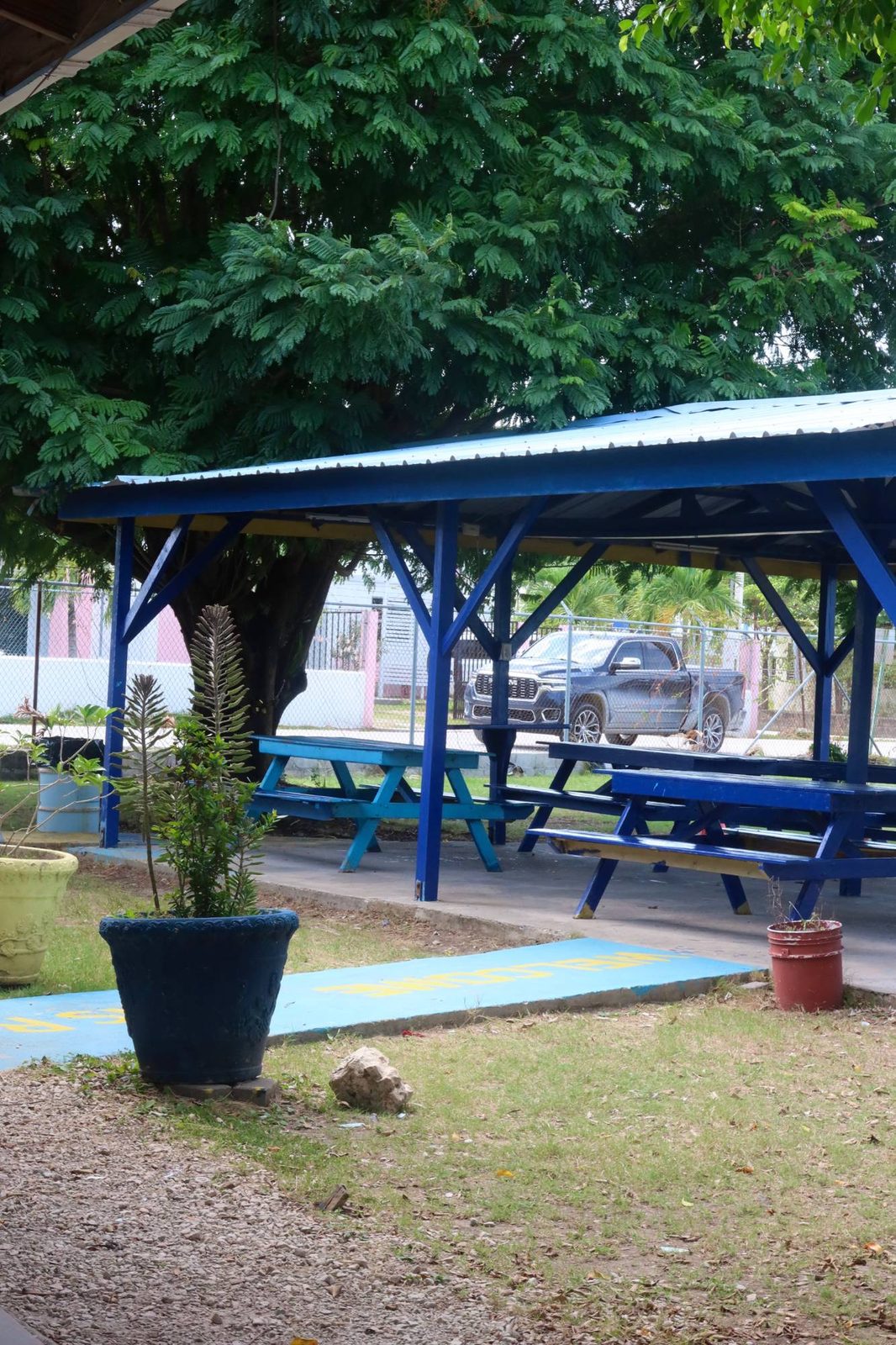 Covered outdoor seating area on the BHS/BES campus